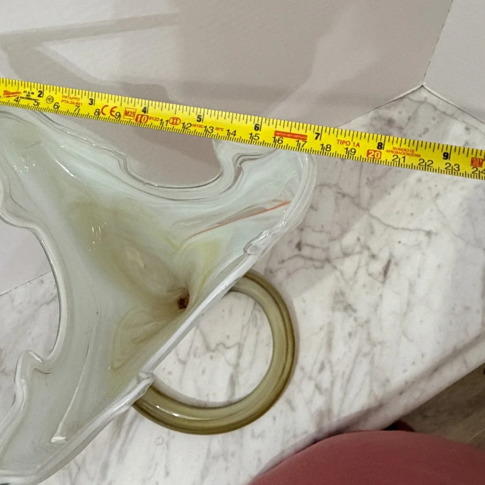 Vintage Murano Style Hand-Blown‎ Art Glass Vase Yellow White Swirl Pattern